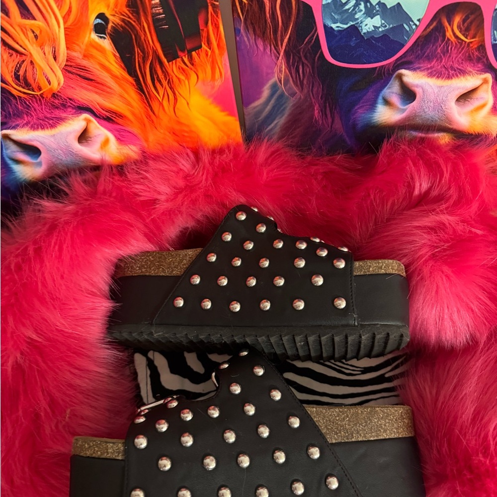 Steve Madden Studded Platform Sandals Size 7 🖤 Double Buckle Rockstar - Picture 5 of 12